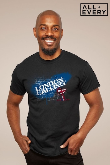 All + Every Black Peanuts Snoopy London Calling Mens T-Shirt (E11521) | £23