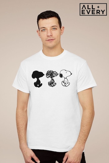 All + Every White Peanuts Snoopy Black And Trio Mens T-Shirt (E11536) | £23