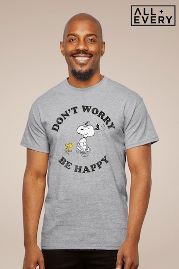 All + Every Grey Peanuts Snoopy And Woodstock Running Dont Worry Be Happy Mens T-Shirt (E11539) | £23