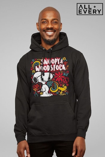 All + Every Black Peanuts 70s Floral Snoopy And Woodstock Men's Hooded Sweatshirt (E11568) | £40