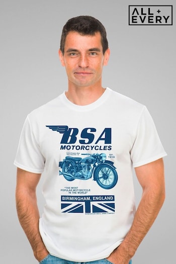 All + Every White BSA Motorcycles Birmingham England Mens T-Shirt (E11589) | £23