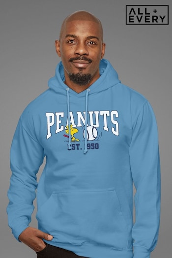All + Every Blue Peanuts Woodstock Playing Baseball Est 1950 Mens Hooded Sweatshirt (E11603) | £40