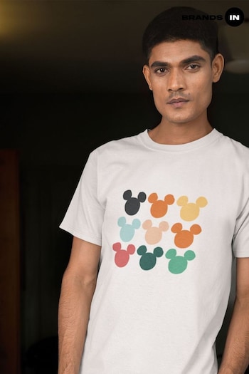 Brands In White Mickey Mouse Heads Square Men Disney T-Shirt (E11649) | £23