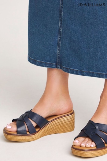 JD Williams Blue Leather Wedge Mules in Wide Fit (E11797) | £35