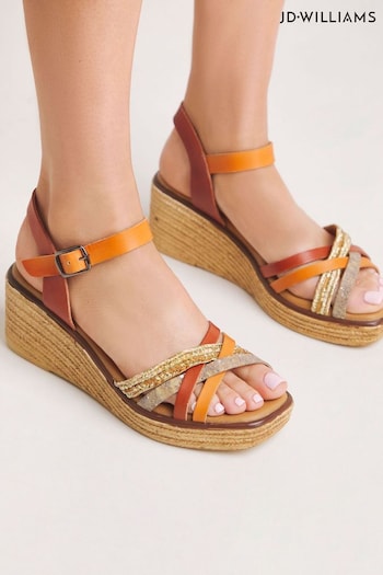 JD Williams Natural Leather Strappy Sandals In Wide Fit (E11802) | £35
