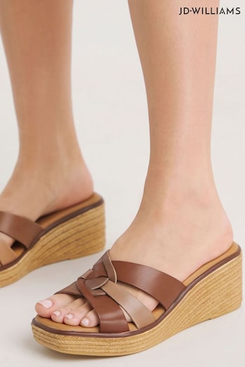 JD Williams Natural Leather Wedge Mules in Wide Fit (E11809) | £35