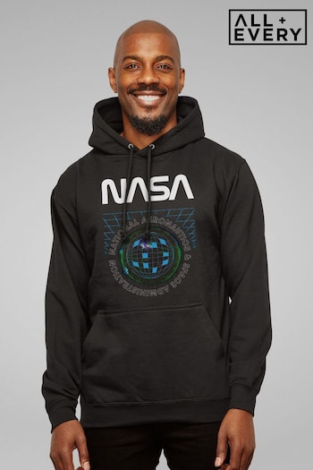 All + Every Black NASA Globe Retro Art Mens Hooded Sweatshirt (E11838) | £40
