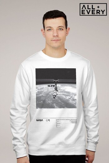 All + Every White NASA International Space Station Mens Sweatshirt (E11840) | £36