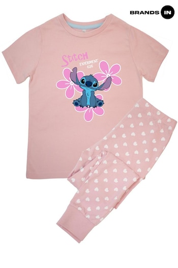 Brands In Pink Lilo And Stitch Flowers Girls Baby Hearts Pyjamas (E11853) | £19