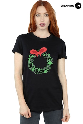 Brands In Black Marvel Universe Avengers Christmas Wreath Womens Boyfriend Fit T-Shirt (E11869) | £23