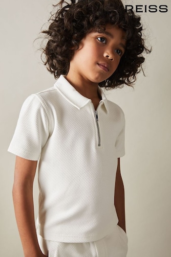 Reiss Off White Creed Textured Half Zip Polo Shirt (E11899) | £30