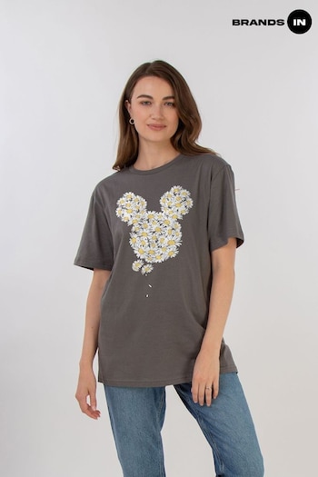 Brands In Grey Mickey Mouse Chamomile Head puffer Boyfriend Fit T-Shirt (E11939) | £21