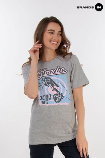 Brands In Grey Blondie Call Me Telephone puffer Heather Boyfriend Fit T-Shirt (E11940) | £21