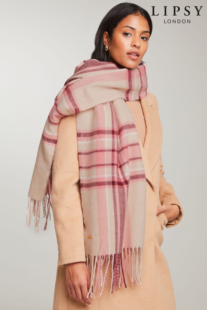 Pink plaid cashmere scarf hotsell