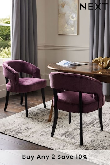 Set of 2 Plush Chenille Plum Remi Black Leg Dining Chairs (E12090) | £360