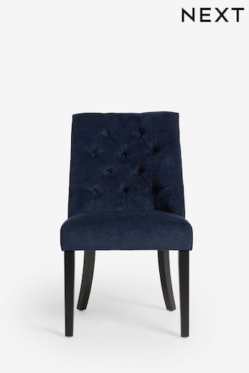 Set of 2 Fine Chenille Navy Wolton Collection Luxe Black Leg Dining Chairs (E12092) | £340