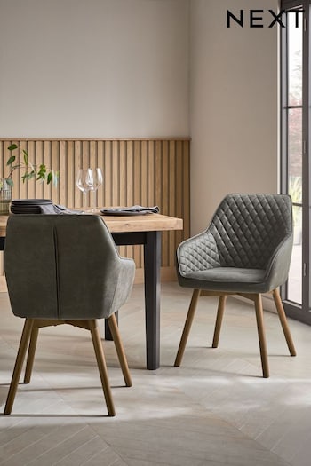 Set of 2 Monza Faux Leather Dark Grey Hamilton Dark Wood Leg Quilted Dining Chairs (E12095) | £330