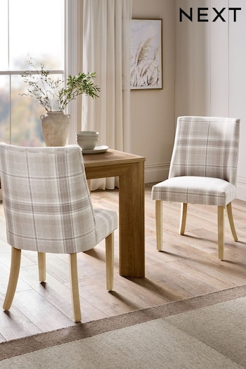 Set of 2 Versatile Check Nevis Light Natural Wolton Collection Luxe Light Wood Leg Dining Chairs (E12096) | £340