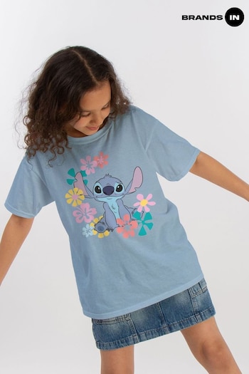 Brands In Blue Lilo And Stitch Flowers Girls Baby T-Shirt (E12204) | £18