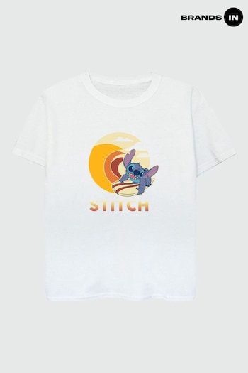 Brands In White Lilo And Stitch Summer Wave Girls T-Shirt (E12213) | £18