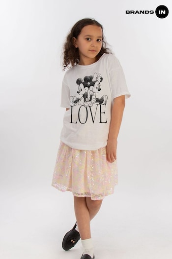 Brands In White Minnie And Mickey Mouse Love Girls Disney T-Shirt (E12221) | £18