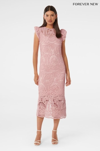 Forever New Pink Lilly Lace Midi Dress (E12274) | £85