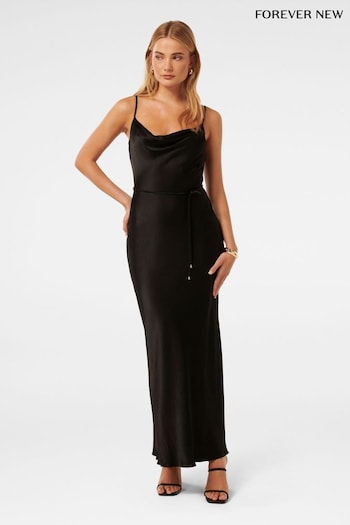 Forever New Black Lucy Satin Cowl Neck Maxi Dress (E12275) | £110