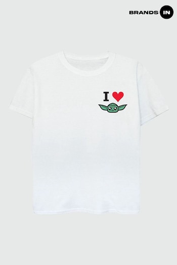 Brands In White Girls Star Wars The Mandalorian I Heart Grogu T-Shirt (E12291) | £18