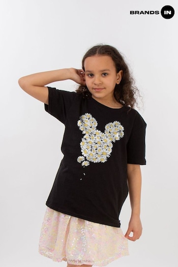 Brands In Black Mickey Mouse Chamomile Head Girls T-Shirt (E12304) | £18