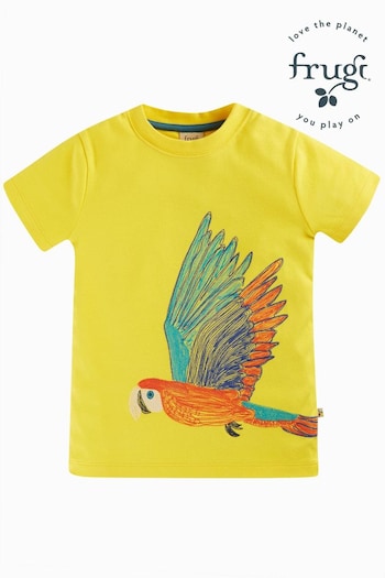 Frugi Yellow Parrot Embroidery T-Shirt (E12315) | £24 - £26