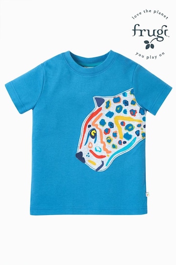 Frugi Blue Jaguar Print Applique T-Shirt (E12319) | £22 - £24