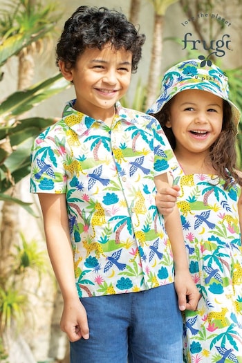 Frugi Boys Jaguar Print Hawaiian White Shirt (E12321) | £26 - £28