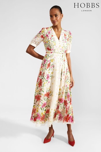 Hobbs Aurelia Silk White Dress (E12360) | £349