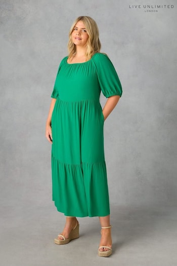 Live Unlimited Curve Green Puff Sleeve Maxi Dress (E12380) | £75