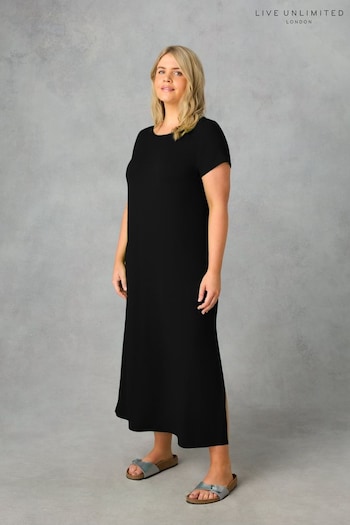 Live Unlimited Curve Petite Jersey Midaxi Black T-Shirt Dress (E12383) | £55