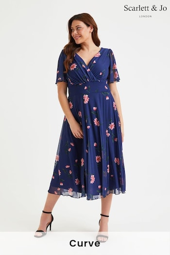 Scarlett & Jo Blue Victoria Angel Sleeve Mesh Midi long Dress (E12386) | £85
