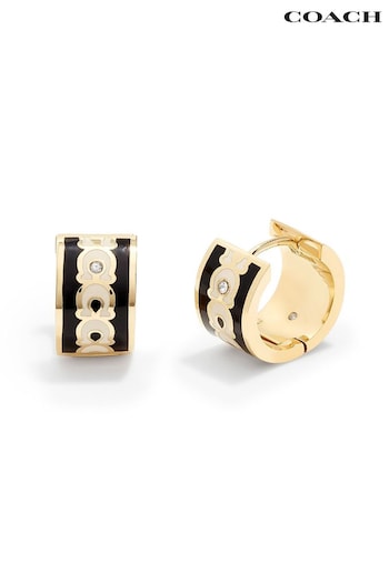 COACH Gold Tone Signature Huggie Earrings (E12388) | £95