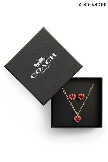 COACH Gold Tone Enamel Heart Boxed Jewelry Set (E12389) | £125