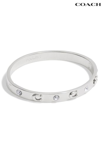 COACH Personal Silver Tone Signature Stone Bangle Boxed Bracelet (E12390) | £75