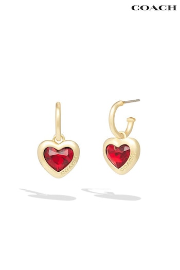 COACH Gold Tone Heart Charm Huggies Earrings (E12392) | £75