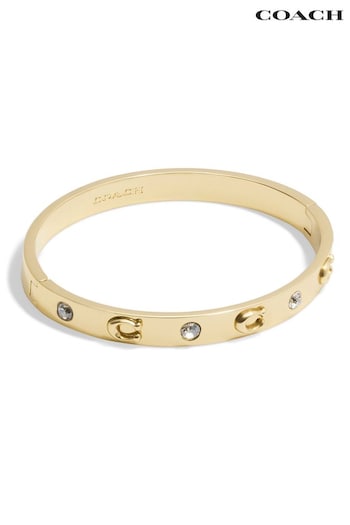 COACH Gold Tone Signature Stone Bangle Boxed Bracelet (E12403) | £75