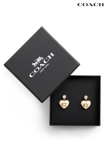 COACH Sft Gold Tone Signature Heart Drop Boxed Earrings (E12406) | £95