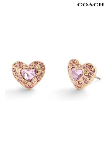 COACH Gold Tone Heart Stud Earrings (E12407) | £55