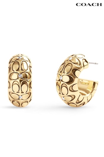 COACH Gold Tone Signature Quilted Chubby Huggies Earrings (E12409) | £95