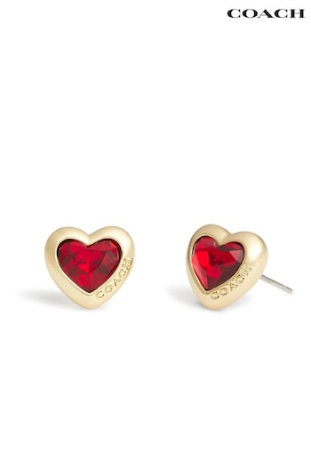 COACH Gold Tone Heart Stud Earrings (E12412) | £55