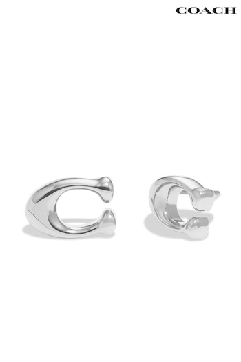 COACH Silver Tone Signature C Stud Earrings (E12417) | £40