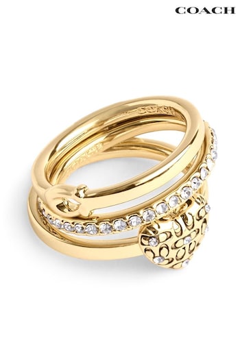 COACH Gold Tone Signature Quilted Heart Ring Set (E12423) | £95