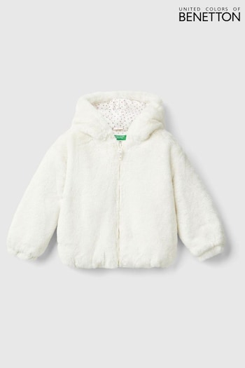 Benetton Cream Fur Coat With Hood And All Over Lining (E12514) | £50