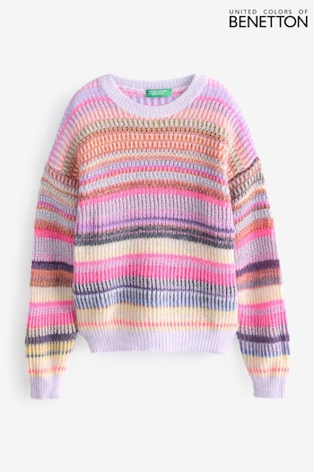 Benetton Multicolor Striped Jacquard Stitch Pink Sweater With Lurex (E12519) | £40