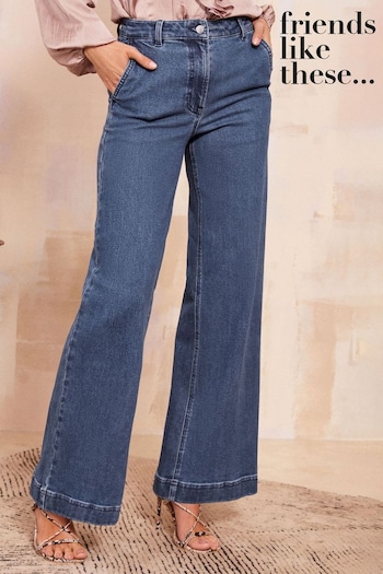 Friends Like These Mid Blue Smart Wide Leg Denim Jeans (E12575) | £39